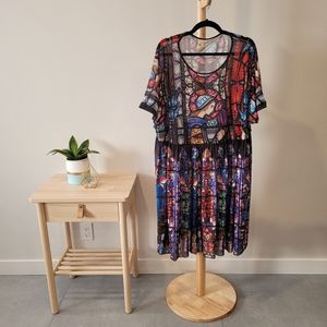 Blackmilk Sheer Oversized Dress in stained glass pattern size AU XL